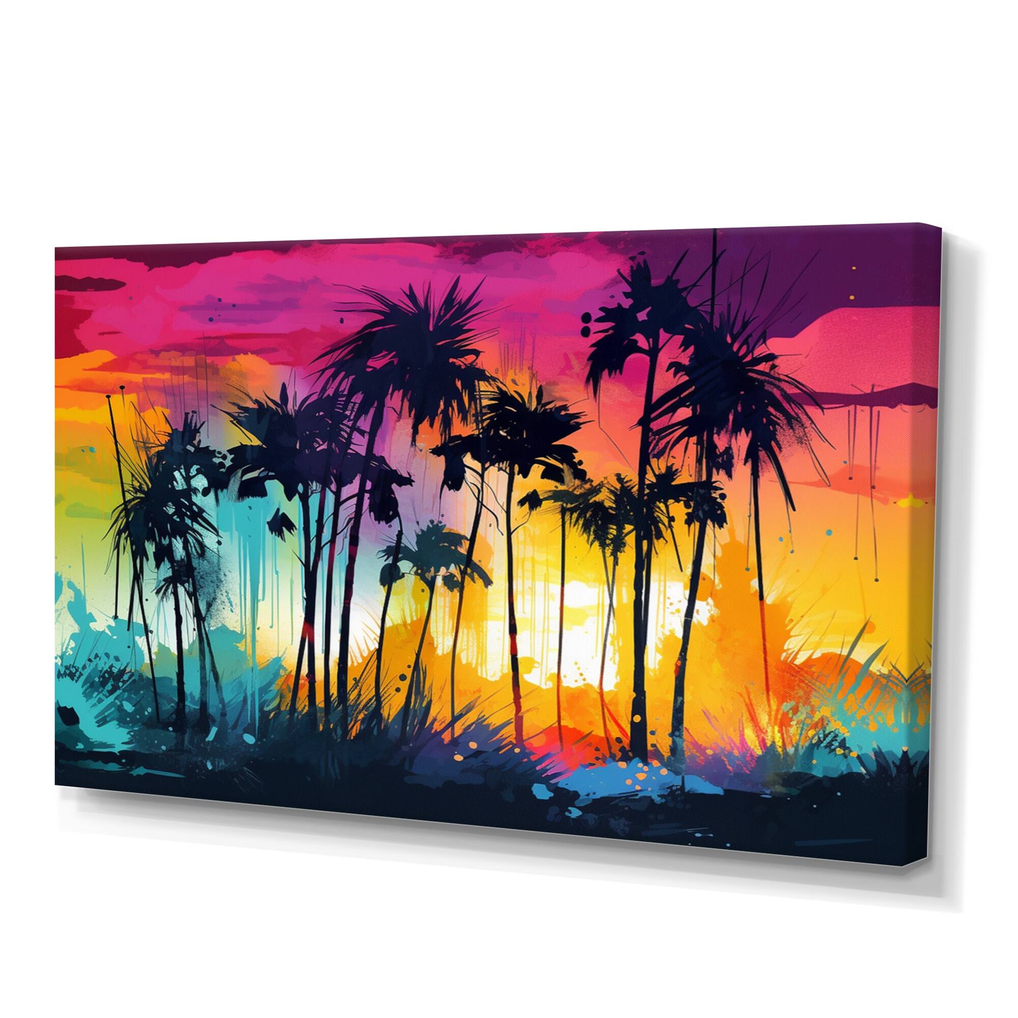 Designart "Vibrant Palm Trees Iii" Modern Landscape Beach Canvas Art